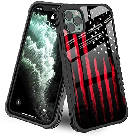 Lanjindeng iPhone 12 Pro Max Случај Црно Црвено Американско Знаме Дизајн За Мажи Момчиња [Shockproof] [Анти-Нула] [Анти-Лизгање] [Камера Рамка]