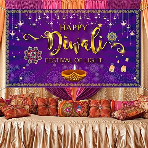 Голем Среќен Декор За Банери Дивали, 71 х 45 инчи Позадина На Дивали, Банер За Добредојде На Празнична Прослава, Декорации За