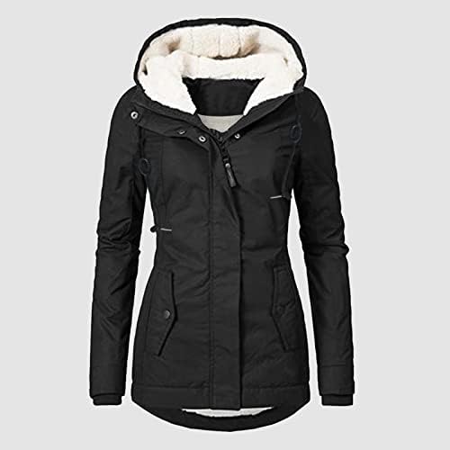 Зимски плус палта за жени, густо руно наредено кадифен парк јакна топло долга палто со палто надолу по џебовите на надворешната облека