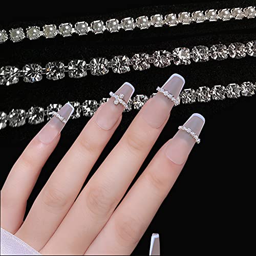 3D AB Rhinestone Chain Nail Studs Studs Crystal Diamond Chiner Pearl Chain Chain Decoration Metallic Links легура на панк -приврзоци за украси