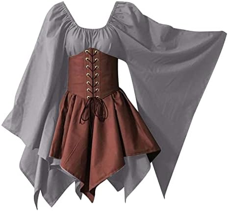 Lcepcy ренесансен фустан жени плус големина скриј стомак маст корсет фустани од ракав ракав чипка кратка ирска средновековна носија