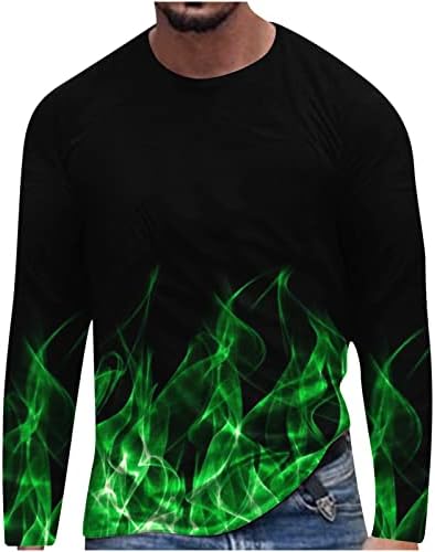 4ZHUZI маица за мажи, машки долги ракави врвови 3Д пламен печатени кошули со тркалезна врата, тенок спорт случајниот пулвер блузи