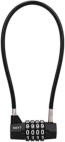 NBYT Steel Cable Rope 4-цифрен комбиниран заклучување, рачка на вратата на кабинетот, дијаметар3/16 , должина11, погоден за шкафчиња, ормани