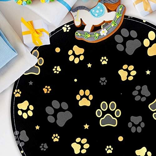 Heoeh злато куче шепа стапало и шема на starвезди, не -лизгање 15,7 тркалезна област теписи килими за деца спална соба бебе соба игра соба