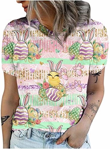 Велигденски кошули жени симпатична зајачка графичка кошула Смешна велигденска зајак јајца печати кратки ракави маички обични врвови