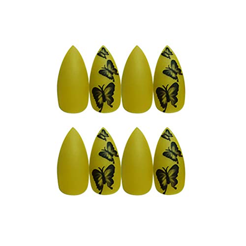 Фаирју Мат Прес На Нокти Долги Жолти Лажни Нокти Печатење Пеперутка Ноќта На Вештерките Лажни Акрилни Нокти За Жени И Девојки