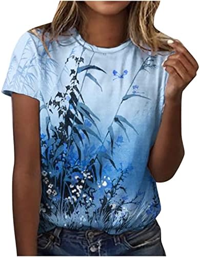 Обична маица за тинејџерски девојки кратки ракави екипаж на вратот цветна графичка опуштена кошула за блуза жени 2023 секира