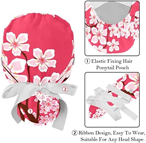 Прекрасни јапонски розови цвеќиња од цреша за чистење капи, жени буфантна шешир, држач за конска опашка за жени со долга коса