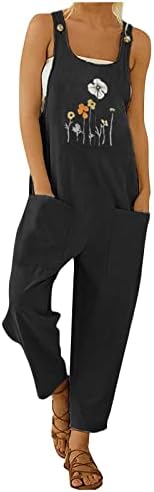 LCEPCY летен џемпери за жени Симпатична цветна печатење без ракави лабави се вклопуваат долги панталони со џебови со џебови