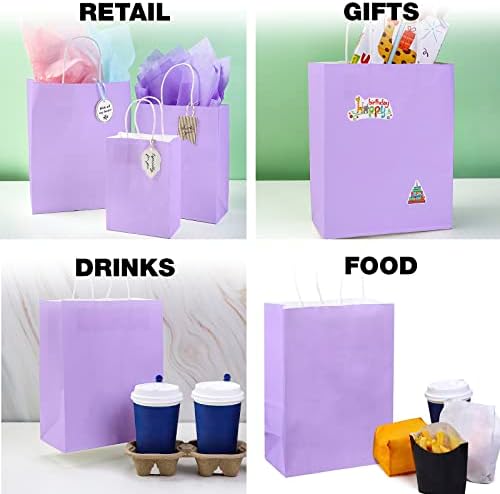Ecoptimize kraft хартиени кеси со рачки, 5,9 x 3 x 8 30 парчиња лаванда виолетова - еко -пријателски и рециклирачки торби за подароци од
