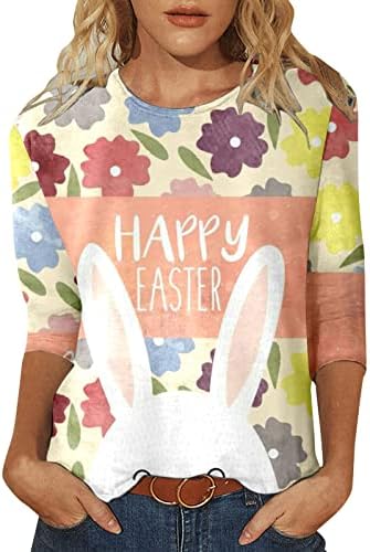 Велигденска кошула за зајаче за жени 3/4 ракав маичка блуза трендовски тркалезен врат Туника врвови на блузи