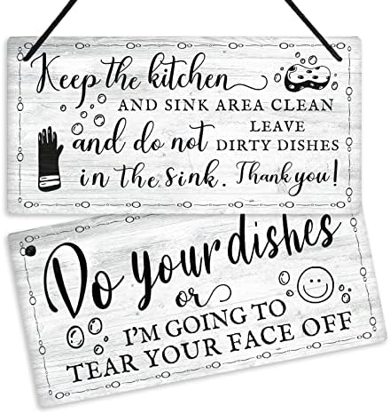 Знак на кујнски знак на кујната, не оставајте валкани садови во мијалникот, реверзибилен двострана знак за ресторан, трпезарија, 10x5 инчи