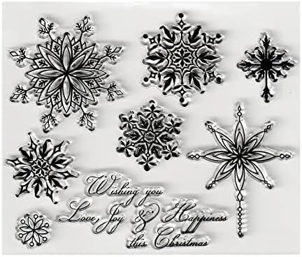 Ахтолс 7 парчиња снегулка јасни марки силиконски картички за печат со чувства, среде Божиќни транспарентни печат за печат за декорација за празници