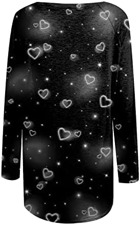 Врвови за жени 2023 година, женски слатки покер срцеви печати со долги ракави кошула обична екипаж фустани кошули за туника за тинејџерка за тинејџерка