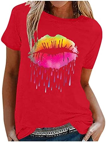 Женска екипаж маичка со маица со кратки ракави со виножито усни печати опуштено вклопување секси лето есен маица 2023 vw