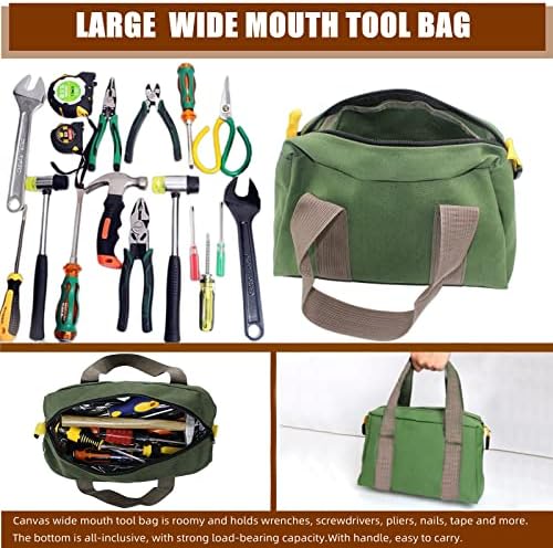 Блирител 12 инчи широка торба со алатки за уста, торба за складирање на алатки со тешки платно, чанта со голем капацитет, организатор на