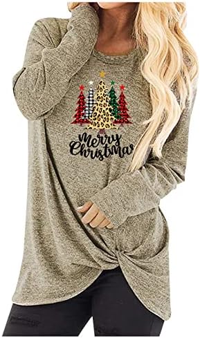 Designенски пад на врвовите на јазолот О-вратот долг џемпер Божиќ печати преголеми кошули со долги ракави за девојчиња