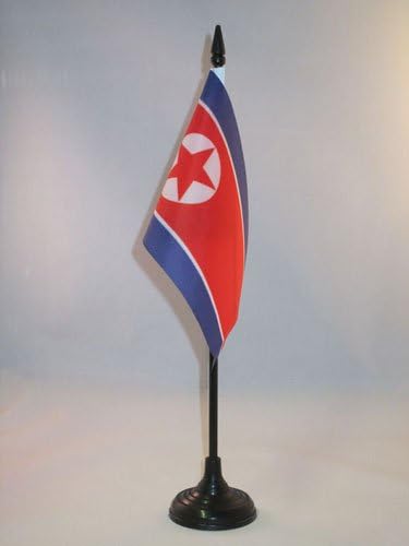 ЗНАМЕ На Аз Северна Кореја Знаме на Маса 4 х 6 - Севернокорејско Биро знаме 15 х 10 см-Црн Пластичен Стап И Основа