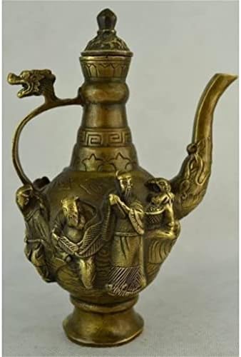N/A 6,75 инчи/елаборат кинески стар бакар рачно врежан осум бесмртни чајници со змеј