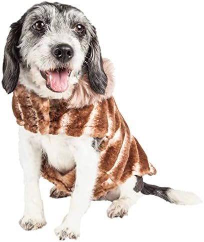Pet Life Life ® Luxe 'Tira-Poochoo' Tiramisu во форма на мијалник крзно од крзно кучиња-кучиња јакна со куќички за стомак и јамка за јамки-зимски