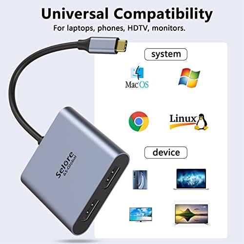USB-C до двојниот 4K Displayport Splitter адаптер, USB Type C за да се прикаже конвертор со двоен монитор 4K 60Hz, USB C DisplayPort