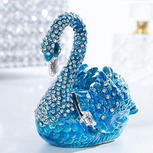 Yu feng сина лебед за накит за накит за животински кутии шарки со колекционерски фигурини за украси за домови