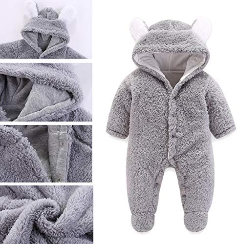 Bitseacoco новороденче мечка топла снежна количина, руно симпатична унисекс качулка со ромпер -комбинација зимска облека