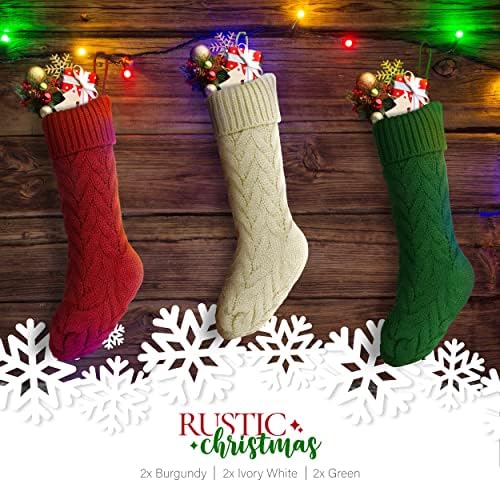 Bzbirds Божиќни чорапи 6 пакувања, 18 инчи премија плетени Божиќни чорапи за Божиќни подароци и украси за семејство, гигантски плетени чорапи