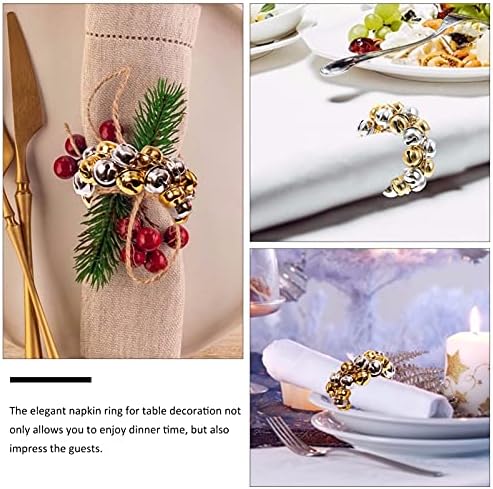 Hemoton Божиќни салфетки прстени држач: 4 парчиња ingингл bellвонче на салфетка, држачи за салфетка, салфери за салфетка, Божиќни