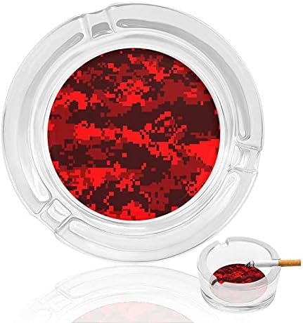 Црвено камо маскирна модерна тркалезна стаклена фиока за пепел преносни декоративни цигари цигари држач за пепел за внатрешна канцеларија