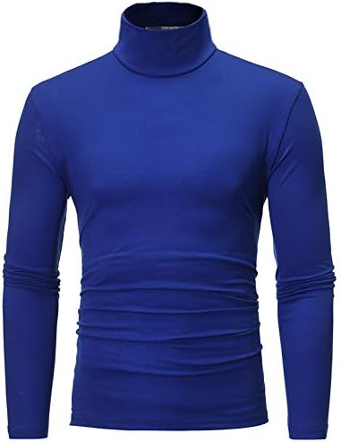 Zdfer Men's Turtleneck Pullover Sweatshirt, долги ракави со цврста боја кошули се протегаат тенок вклопување на врвот џемпер за мажи