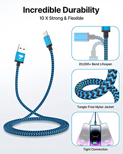 Полнач за iPhone 10 ft Брзо полнење, 3 пакет Apple Сертифициран кабел за молња 10 стапки, долг кабел за полнење на iPhone за iPhone