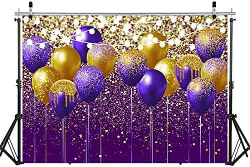 Wolada 7x5ft Purple Bokeh Backdrop Среќна роденденска забава Заднини Банер Виолетова сјај за позадината виолетова балон роденденска забава