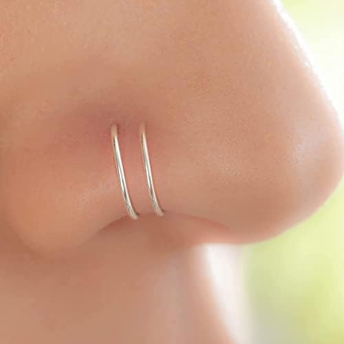 Lariau 2 парчиња двојно нос прстен за единечен пирсинг 20g хируршки не'рѓосувачки челик спирален нос прстен 10мм лице нос пирсинг