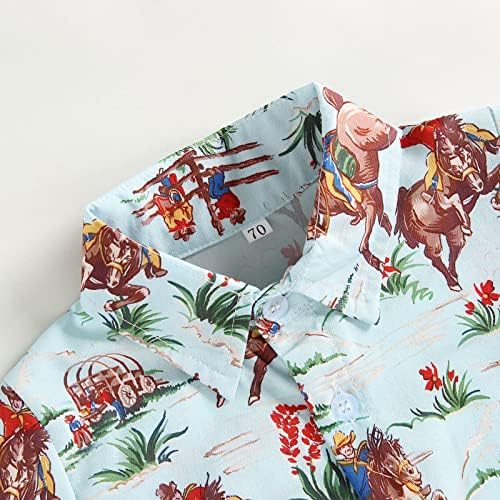 Копче за облека за западно момче, надолу со кошули со кратки ракави, каубојски фустан кошула врвови лето гроздобер облека