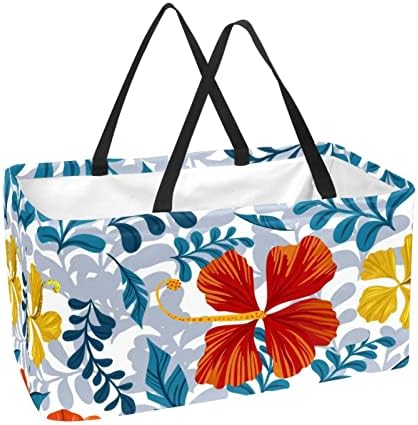 Крпа за шопинг Тропски цветни цвеќиња за еднократна употреба на намирници за перење на намирници, преносни пикнички торбички торбички