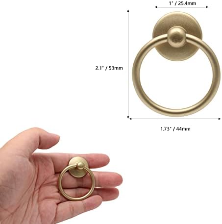 Jersvimc 5pcs фиока за златен прстен, влечење на прстени од кабинет за месинг, пад на прстените копчиња со единечна дупка, влечење за мебел за мебел плакарот кујна врата