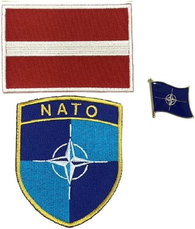 А-Он Отан лого пин+Сигурен единство на НАТО АСКУТРЕОН ткаенина крпа+лепенка за вез на лето-летвиа, лепенка за амблем за облека