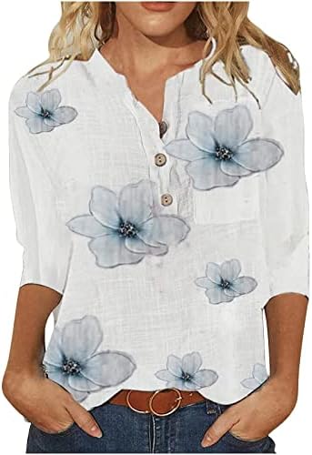 Fragarn летни врвови за жени кратки ракави пријатни модни обични гроздобер печатено копче за деколте за деколте маици дами блузи