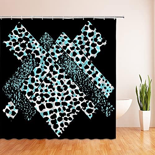 Геометриска завеса за туширање модерна црна апстрактна лента полна точка дива сафари природна гроздобер завеса за бања