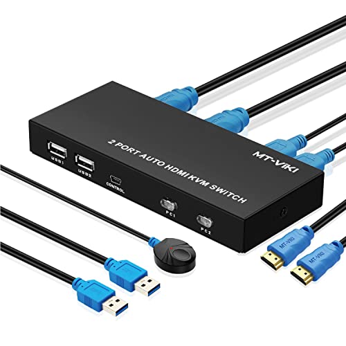 TNP 4K HDMI Прекинувач 4K 60Hz 2 Порта KVM Прекинувач HDMI Центар За Повеќе Монитори, 4 ПОРТА USB Центар, 4-Прекинувач Методи, Displayport
