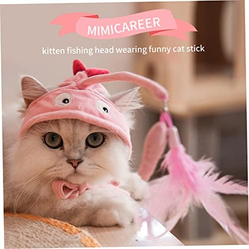 Мачка капа со приложена играчка, самоинтерактивна мачка играчка за затворен мачка, глава задева мачка играчки за мачки костуми, розова