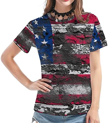 2023 година женска американска знаме маичка 4 -ти јули маица обичен екипаж врат кратки ракави летни врвови облечени обични блузи туничен