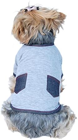 Анима сива маица со кучиња со памук со џебови - x мал
