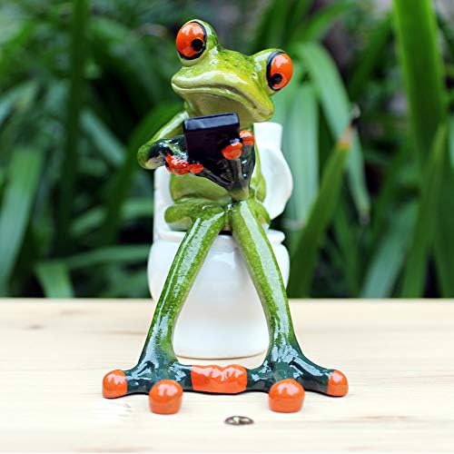 Keyum 3D Creative Frog Figurine Decor, Зелена жаба статуа Текстуална текст на тоалет, држач за молив за молив од смола, смешна симпатична