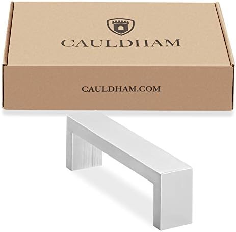 Cauldham цврст кабинет од не'рѓосувачки челик хардвер квадратна рачка Повлечена четкана сатен никел 4 CC - пакет од 10