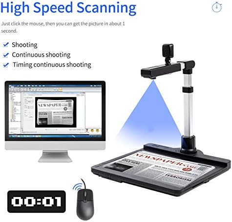 Скенер за фотоапарати со двојна камера ZSEDP USB 2.0 Скенер за камера A3 Снимање со LED видео -снимање Конвертирајте во PDF формат