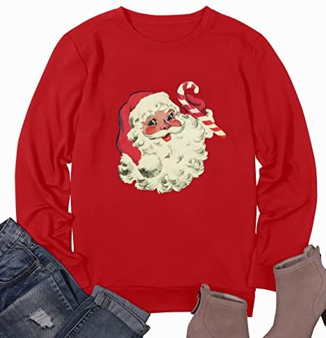 Myhalf Божиќна џемпер жени Дедо Мраз грда Божиќна смешна графичка пулвер џемпер за Божиќна празнична забава со долги ракави врвови