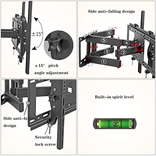 Злас ТВ Монт Стенд Универзална шесто-рака Wallид монтирана ТВ-држач за целосна движење на вртење на вртење на ТВ Монт, се вклопува