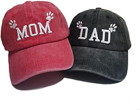 Капчиња за тато и мама ， смешно кучиња мачки шепи печати за печатење прилагодлива лента за прилагодување на лентата за бејзбол капа за бејзбол, подароци за родител